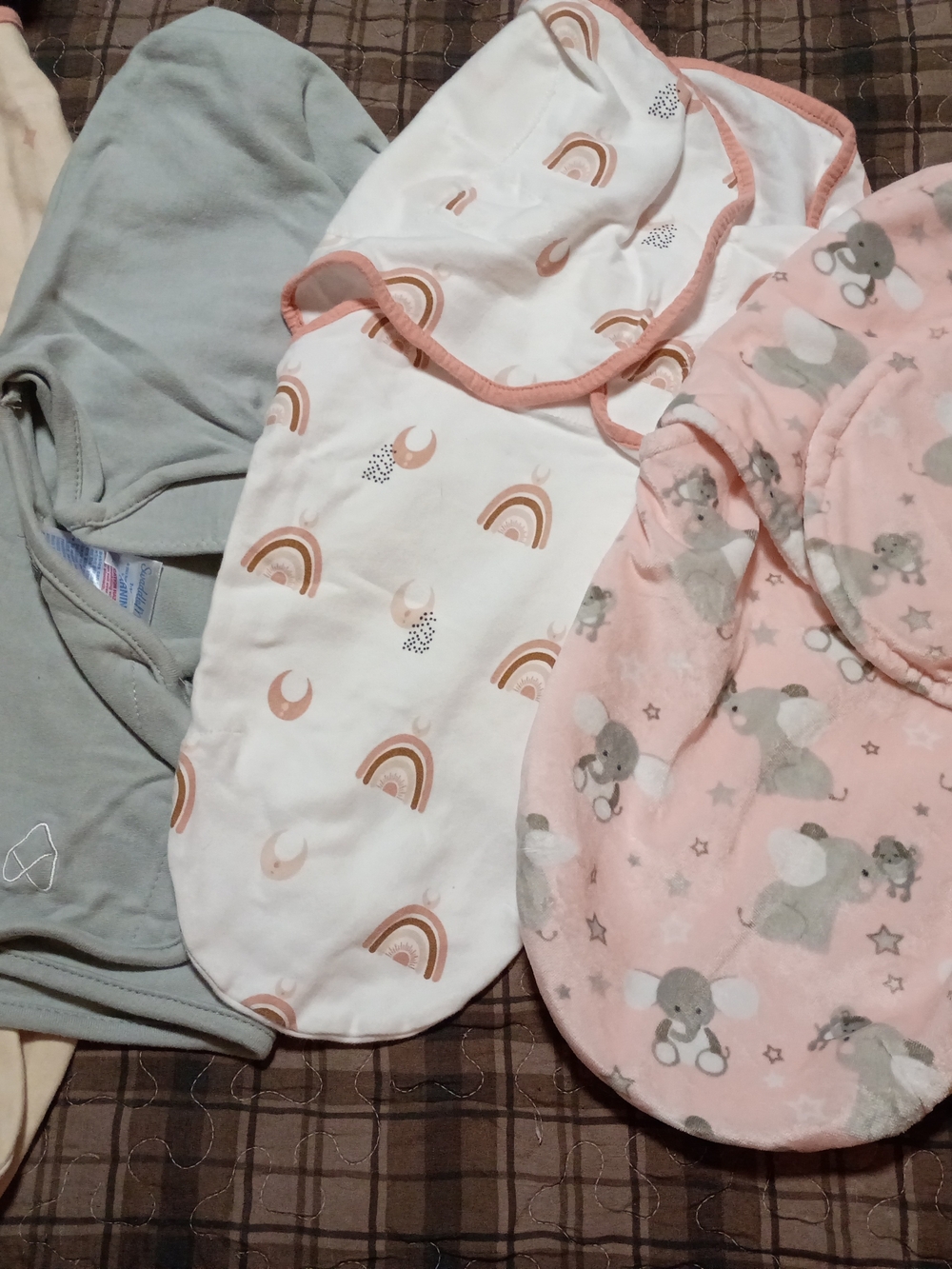 Neutral Rainbow and Pink Elephant Baby Swaddles